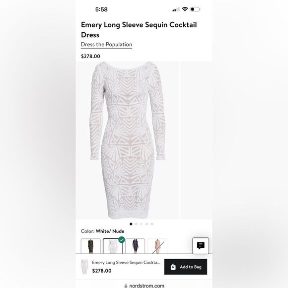 Nwt Dress the Population Emery Long Sleeve Sequin Cocktail Dress - Picture 5 of 7